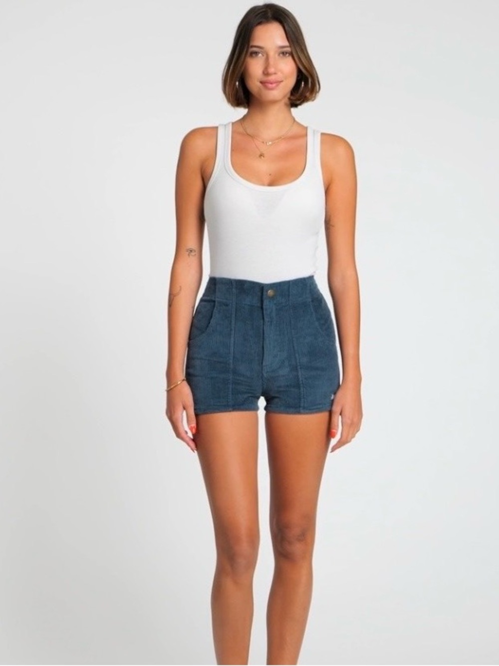 NWT Hammies Women’s Blue Navy Stretch Corduroy Shorts High Waisted Retro Size 28